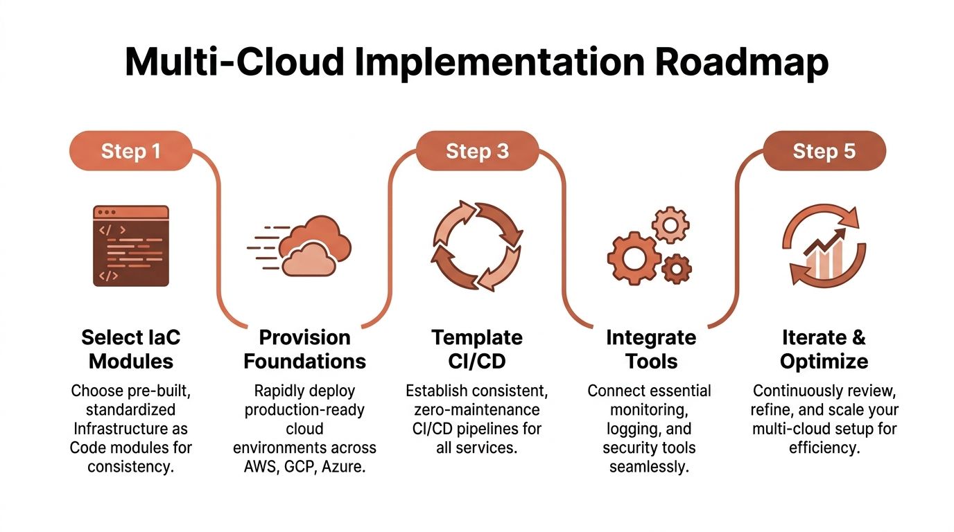 A diagram outlining a five-step roadmap for implementing a multi-cloud strategy for cloud infrastructure management.